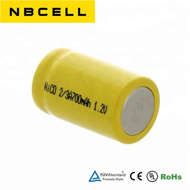 Button Top Ni-CD Rechargeable Battery 1.2V 700mAh 2/3A NiCd Battery