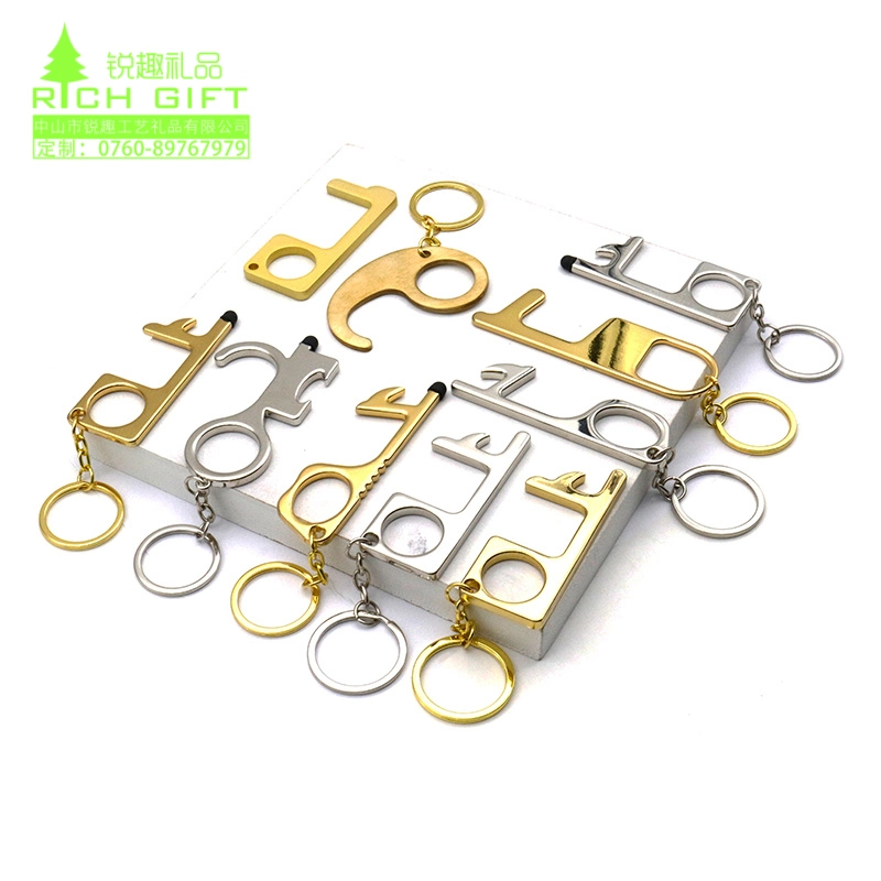 New Design Daily Carry Personal Keychain Brass Antibacterial Sliding Contactless Hygienic Touch Germ Hands Free Sanitary Key Chain Door Opener