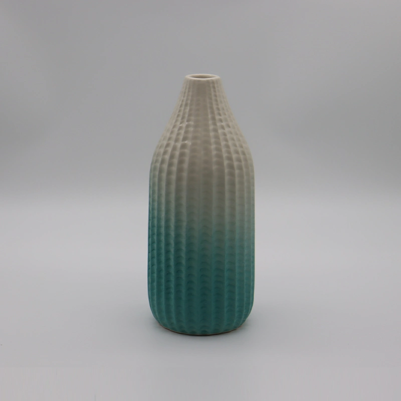 Minimalist Round Vertical Fringe Color Glazed Gradient Color Porcelain Vase for Home Hotel Wedding Gift Office