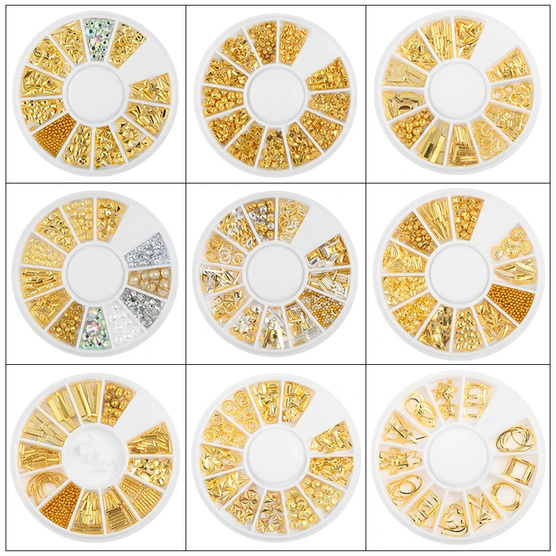 Hollow Studs Gems Rivet Mix-Shape Jewelry and Decorations 3D Geometry Metal Gold Nail Charms