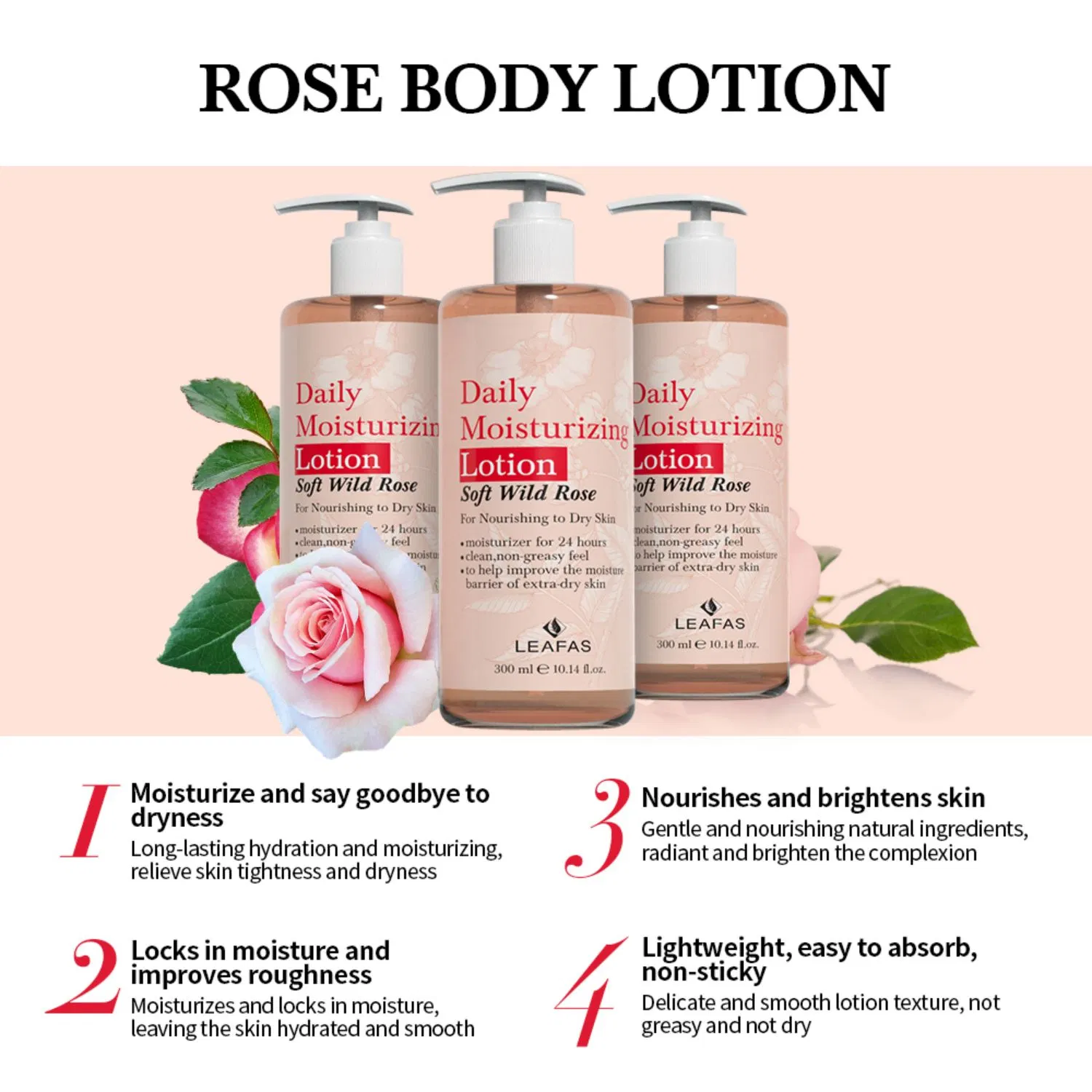 Direkt ab Werk Hochwertige Feuchtigkeitslotion Rose Body Lotion für Trockene Haut