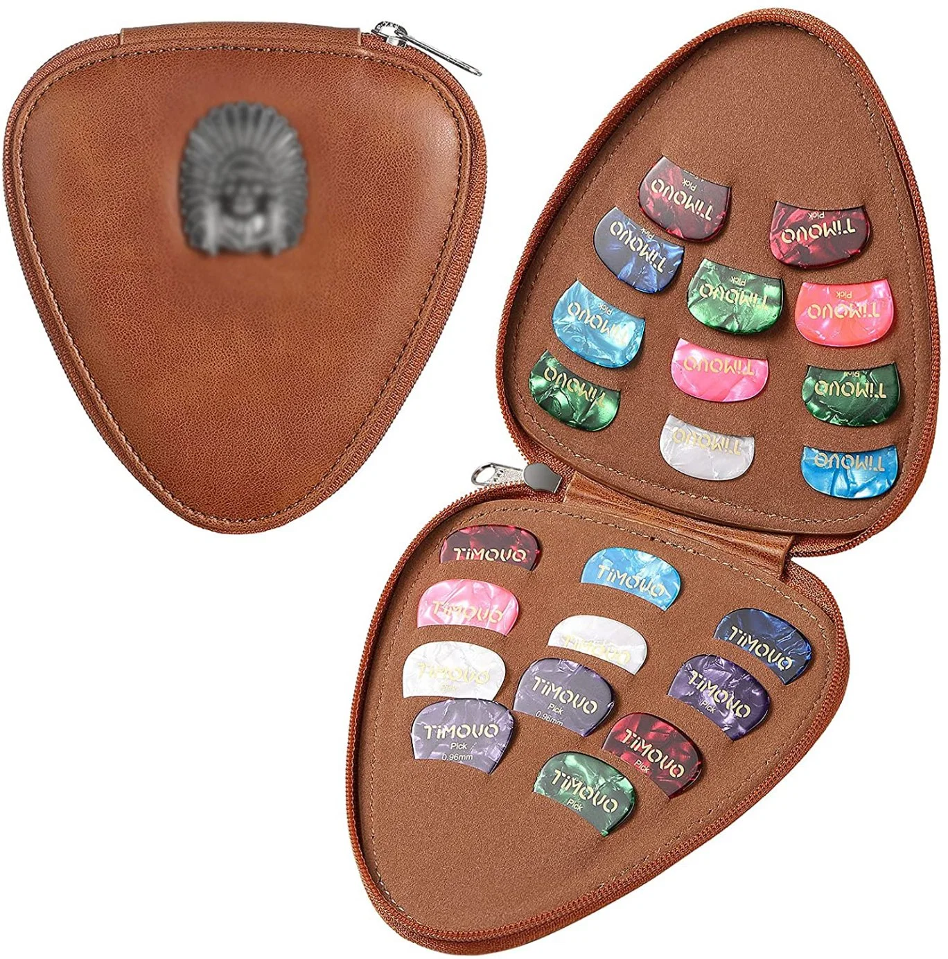 Brown Gift for Guitar Players Guitar Picks Holder Case Variety Pack Picks Storage Pouch Box PU Leather Guitar Plectrums Bag