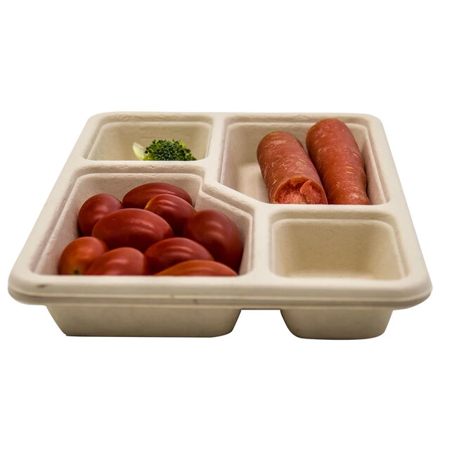 700ml 4 Compartment Custom Logo Disposable Biodegradable Food Tray for Sandwich Fried Chicken