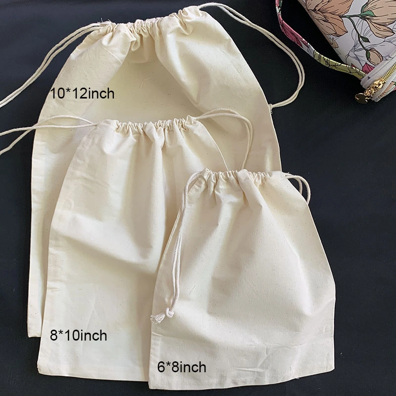 White Muslin Cotton Custom Drawstring Staubbeutel Abdeckungen für Handtasche