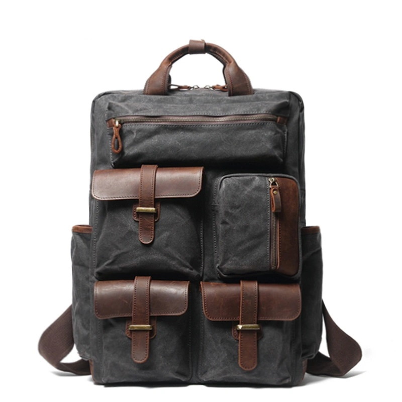 Newest Design Waterproof Waxy Canvas Backpack Vintage Style Laptop Backpack for Men (RS-888047)