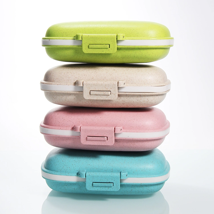 Hot Selling Wheat Straw Round Shape 5 Compartment Small Portable Pocket Travel Pill Box