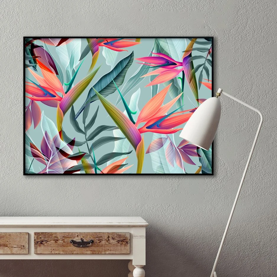 Factory Direct Custom Floating Black Frame Colorful Plant Wall Art Wholeasale Frame Canvas Painting