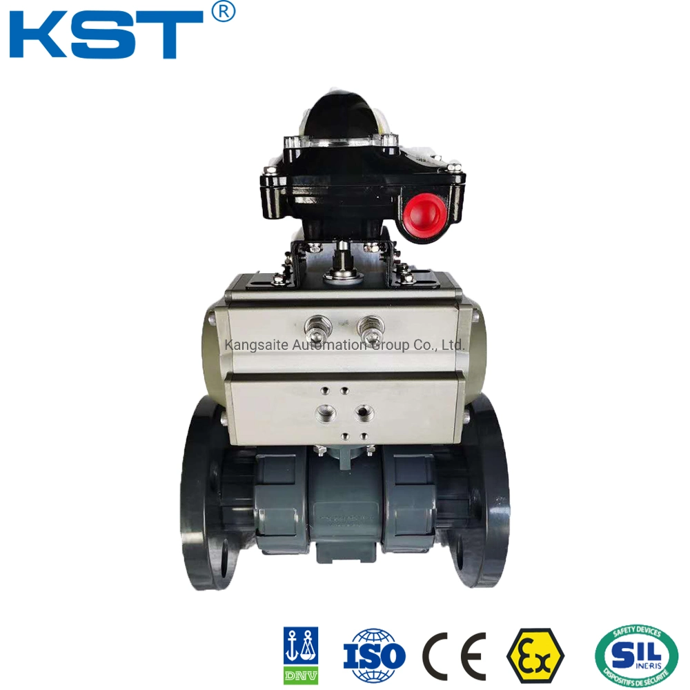 المشغل الهوائي PVC/UPVC/ABS/CPVC/PVDF/PP/PPH ذو الشفة/مؤشر الترابط/SW/Tri-Clamp/BSPT/NPT/G/PT Ball Valve API 6D/API 598/CE/ISO9001/FDA/API/DJIS/DNV/DIN/En/ANSI/GB