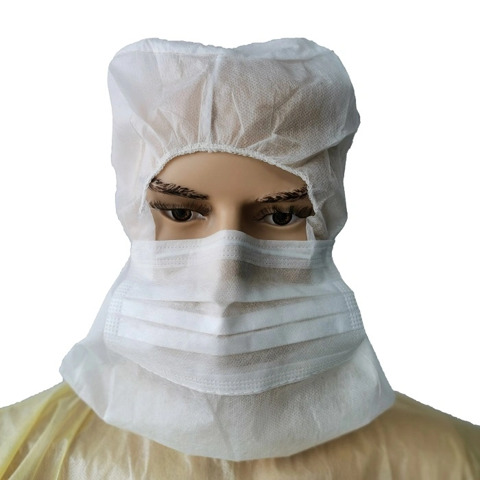 ISO 13485 Certified PP Nonwoven Disposable Hairnet with Face Mask Isolation Head Cover Balaclava Full Cover Hood