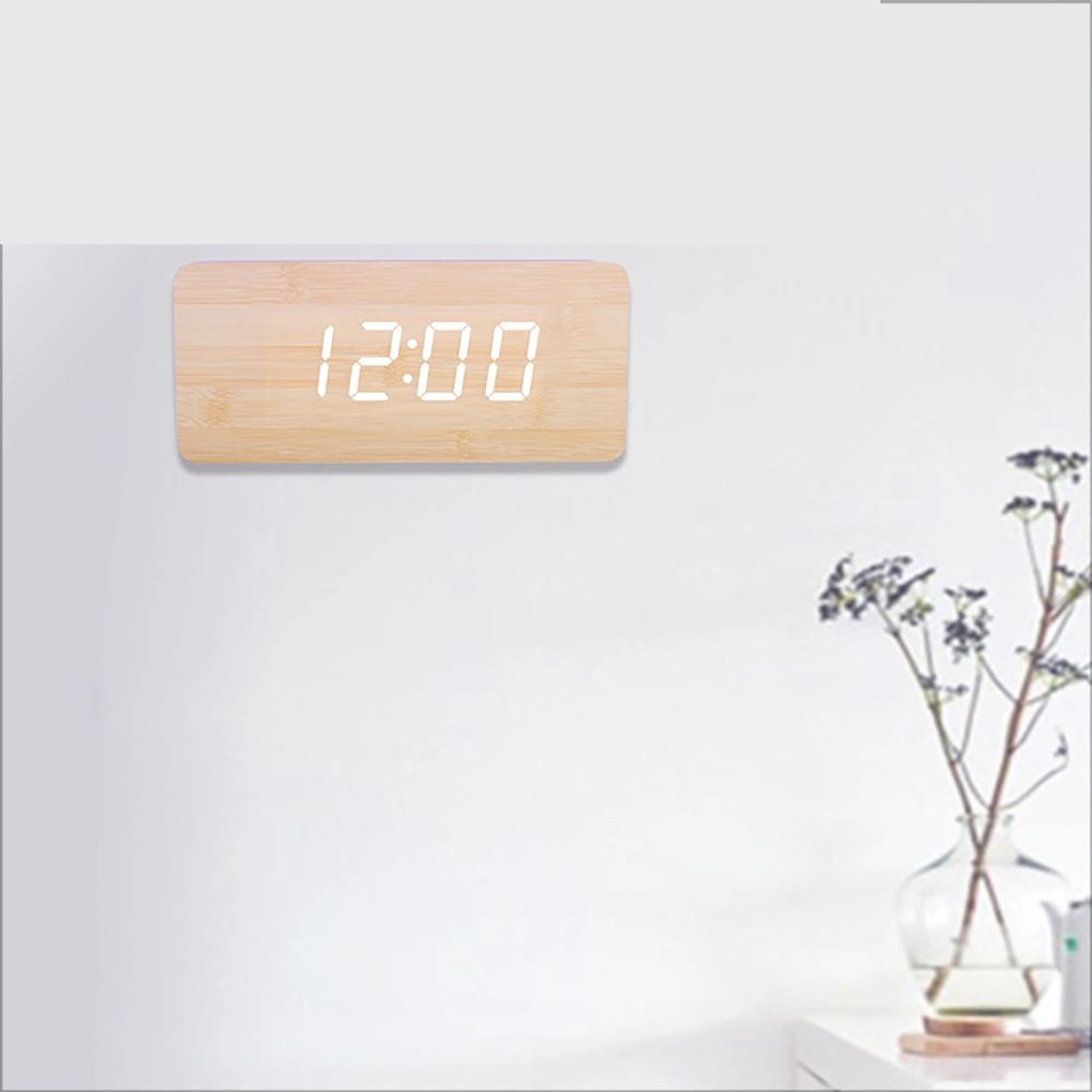 Large LED Display Wood Wall Clock Home Decorative