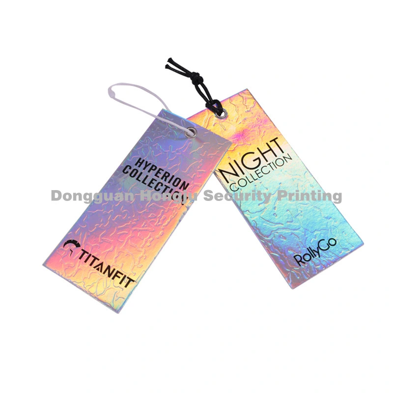 Custom Shape Luxury Laser Hanging Label Swing Hologram Paper Hang Tag Holographic Hangtag for Clothing Garment