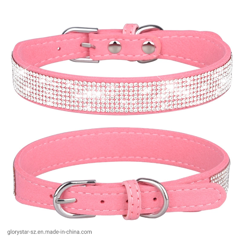 Suede Fiber Adjustable Glitter Rhinestone Pet Dog Collar Pet Accessories