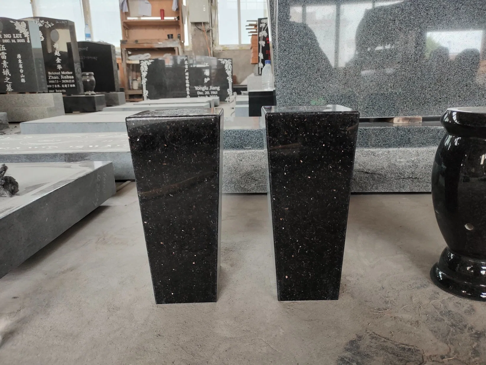 Classic Tapered Galaxy Black Granite Tombstone Vases for Gravestone