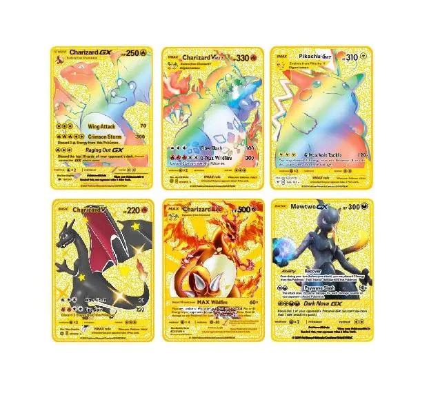 Hot Sale Anime Cartoon Gold Metal Pokemon for Children Game Card