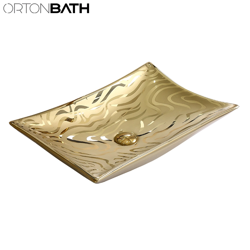 Ortonbath Rectangular Bathroom Counter Top Ceramic Electroplated Silver Basin Art Wash Basin Sink Without Faucet Mixer for Bathroom Vanity Cabinet
