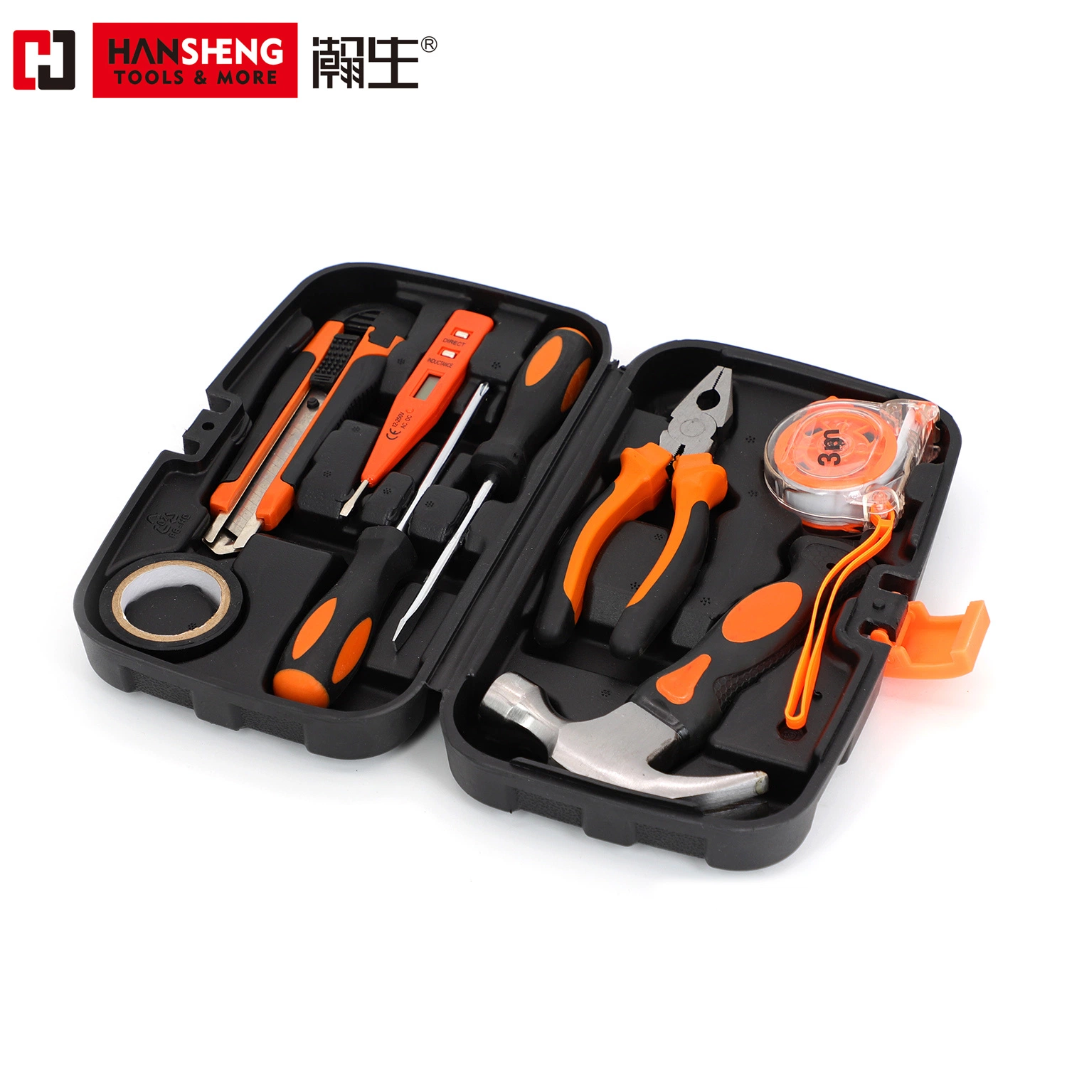 Household Set Tools, Plastic Toolbox, Combination, Set, Gift Tools, Made of Carbon Steel, CRV, Polish, Pliers, Wire Clamp, Hammer, Wrench, Snips, 15 Set