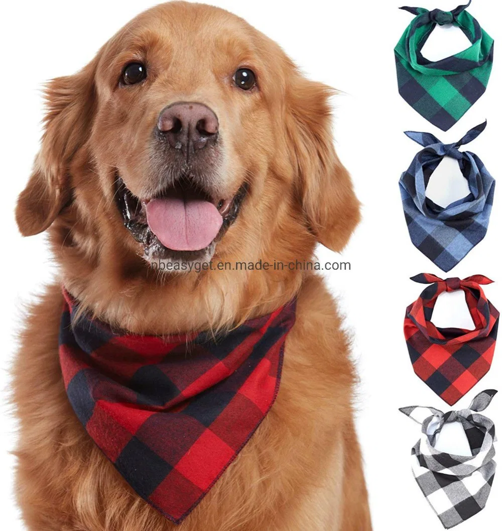 Washable Dog Bandanas Square Plaid Printing Dog Scarf Accessories for Small to Large Dogs Cats Pets Reversible Esg12553