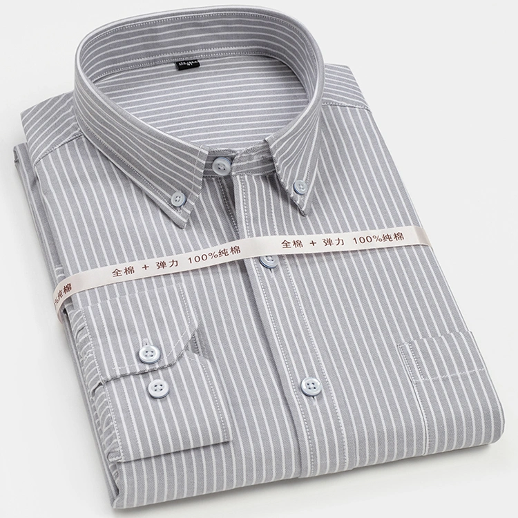 Oxford Woven Shirts Custom Men&prime; S Business Casual Striped Shirt Long Sleeve Male Oversized Thick Mens Dress Shirts