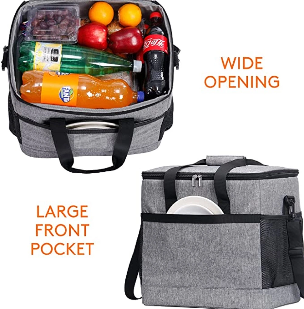 Large Lunch Bag 24-Can (15L) Insulated Lunch Box Soft Cooler Cooling Tote for Adult Men Women, Grey