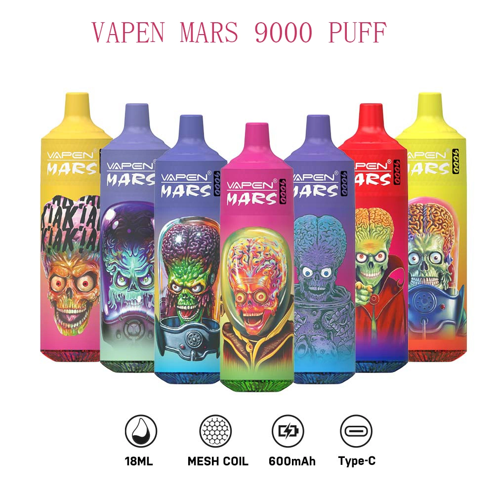 أجهزة Vapen Mars E Cigarettes Puff 9K الأصلية 9000 Puff 0% 2% 5% بطارية قابلة لإعادة الشحن 18 مل RGB Light Device Puff 9000 Disposable Vape Pen