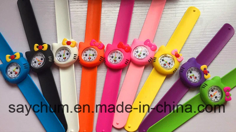 Custom Logo Hot Pink/Rose/Color Hello Kitty Slap Watch Girls Cartoon Kids Watch Silicone Rubber Wrist Watch