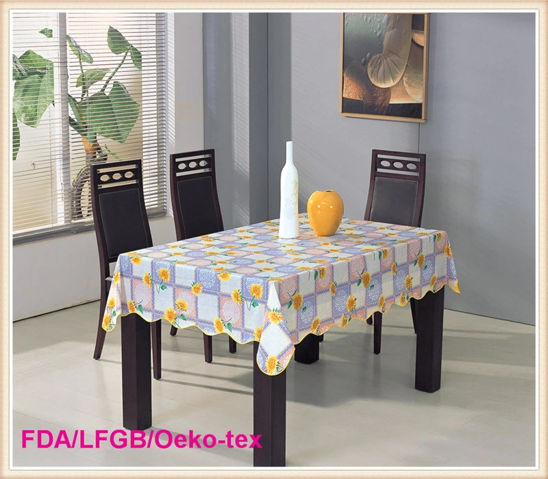 Waterproof PVC/PEVA Printed Tablecloth with Flannel Backing (TJ0280)