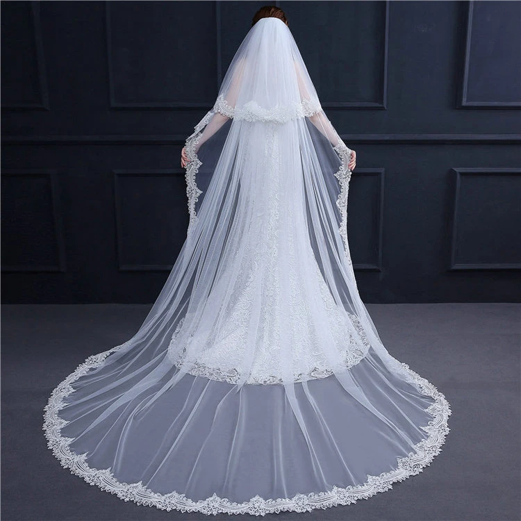 New Bridal Veil Double-Layer Hair Comb Exquisite Lace Trailing Long Veil Wedding Dress Wedding Accessory