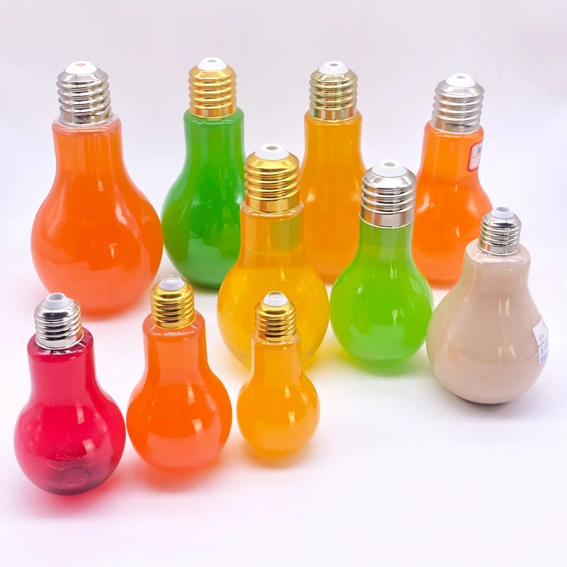 320ml 400ml 460ml 500ml 600ml 700ml 800ml LED Light Bulb Plastic Bottle Boba Tea Cup with Metal Screw Lids for Party Wedding