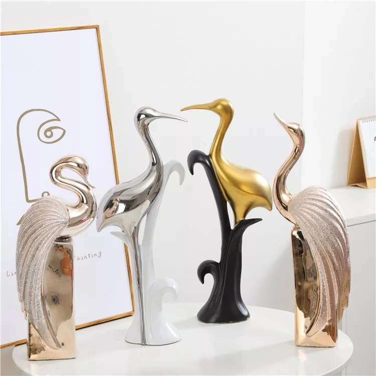 China Factory Wholesale Newest Design Crane Shaped Ornaments Accessories Business Gift Craft Ceramic Decoration for Home