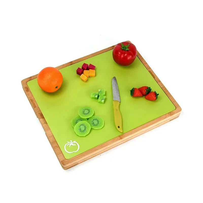 Easy to Clean Bamboo Wood Cutting Board with Set of 6 Color Coded Flexible Cutting Mats with Food Icons Chopping Board Set