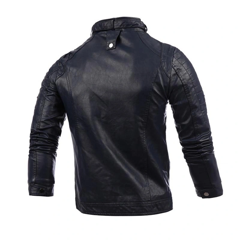 Muelle de la moda de hombre negro motocicleta personalizada Faux PU chaquetas de cuero para hombres