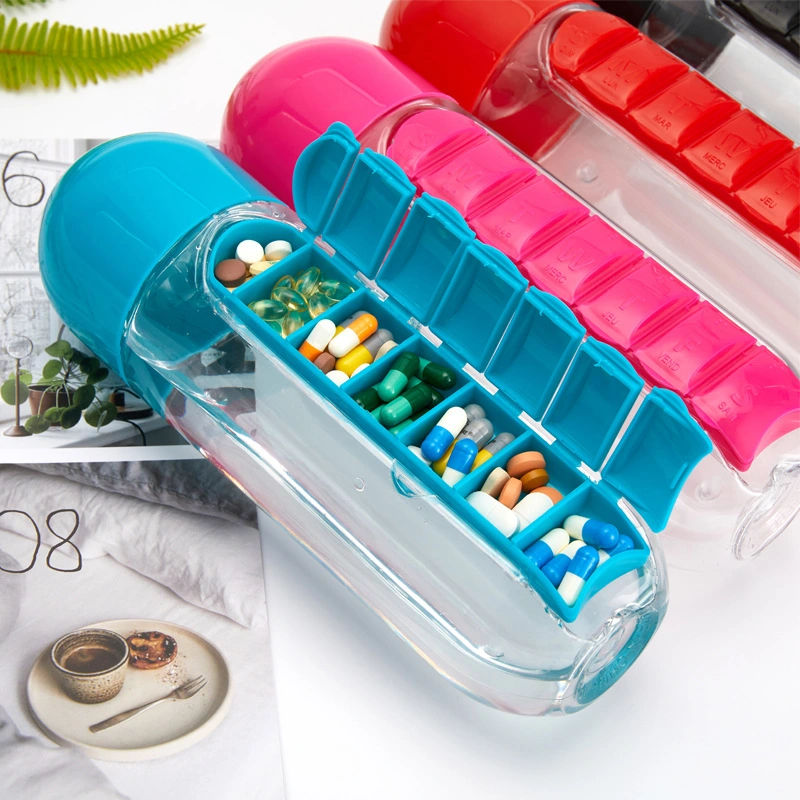 Eco-Friendly Pill Box Water Plastic Bottle Traveling Outdoor Drinking Bottle with Pill Box