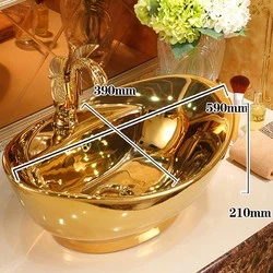 Modern Hotel Bathroom Golden Ceramic Counter Top Washbasin Luxury Gold Face Hand Wash Basin Bowl Bathroom Sink