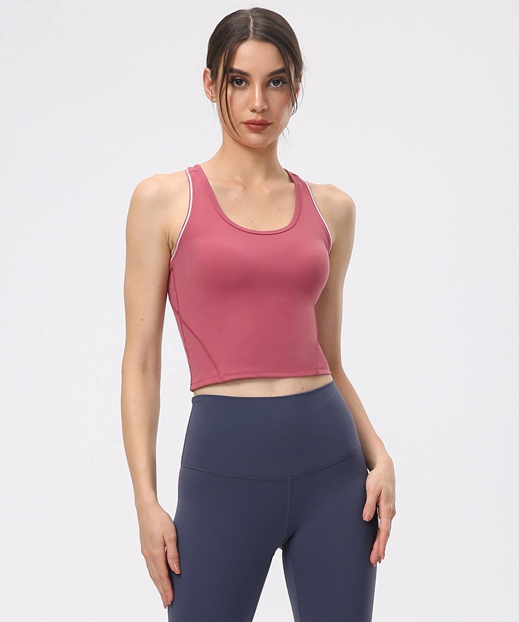 Großhandel Frauen′ S eng anliegende hohe elastische Rücken Fitness Running Yoga Tanktop-Bekleidung