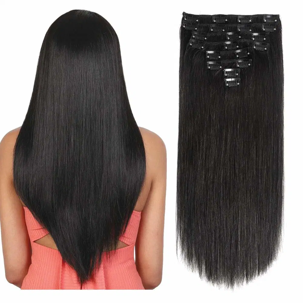 Kbeth Human Hair Extension Clip in for Black Women 2021 Summer Fashion 100% Virgin Raw Brazilian Remy Black Hair 30 Inch Length Straight Human Hair Extensions