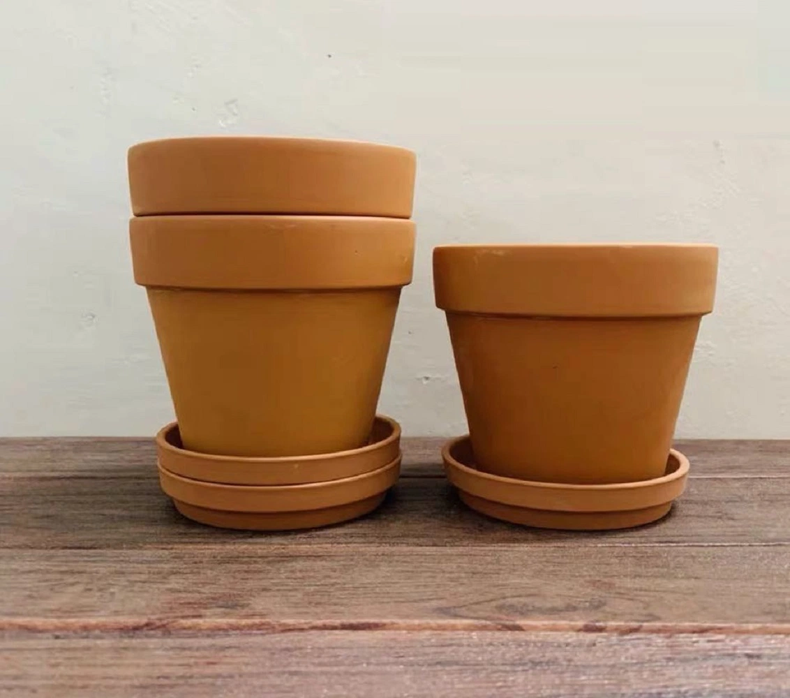 Pottery Clay Pot Tile Small Flower Pot Household Inch Pots with Tray, Clay Pots for Plants and Succulents, Terracotta Wyz18005