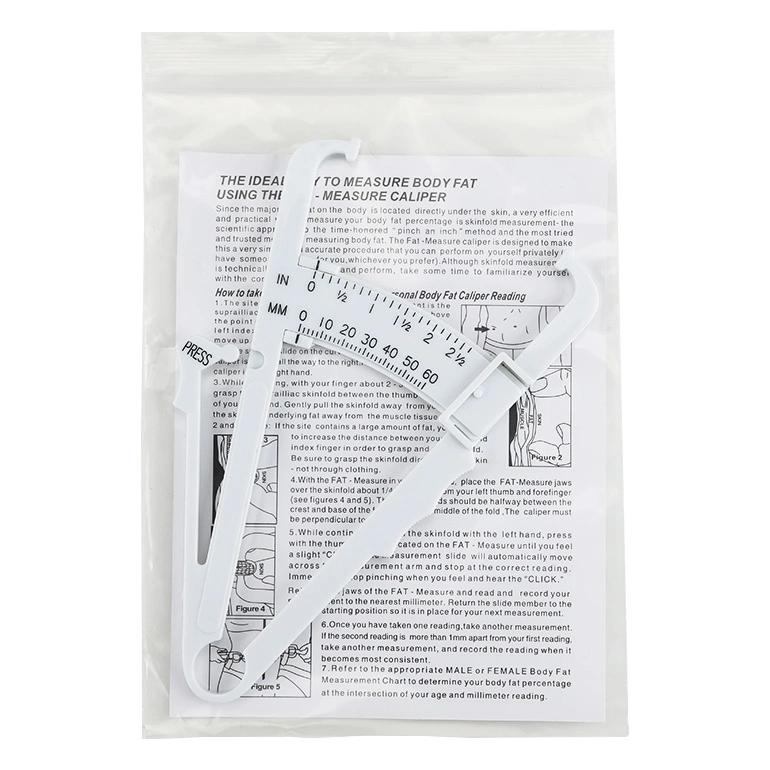 White Plastic Medical Measurement Body Fat Caliper with Measuring Tape