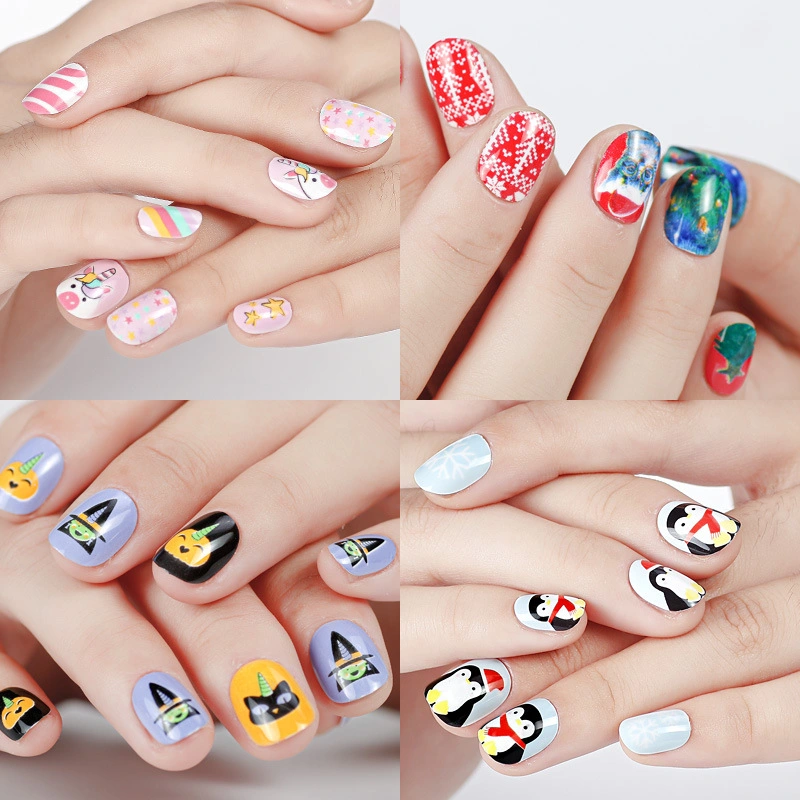 Christmas Cartoon Children Nails Wearable False Nails with Glue Kids Press on Nails