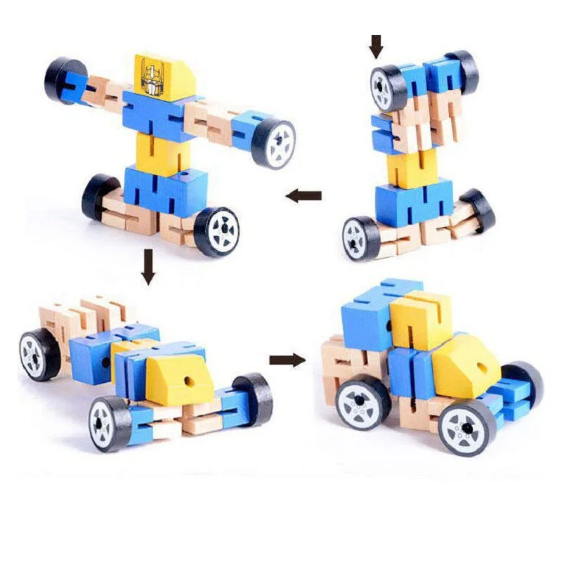 Kids Transformation Robot Building Blocks Wooden Toys for Children Car Figure Model Puzzle Learning Intelligence Toy Gifts