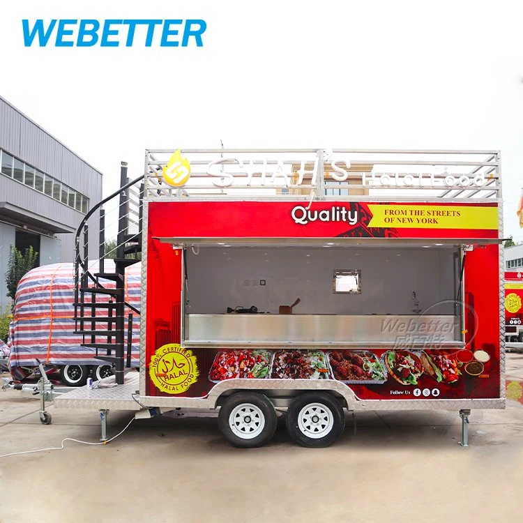 Webetter Custom Luxury Type 2 Story 4 Wheels Fast Food Vending Coffee BBQ Catering Trailer Mobile Fast Food Truck for Europe