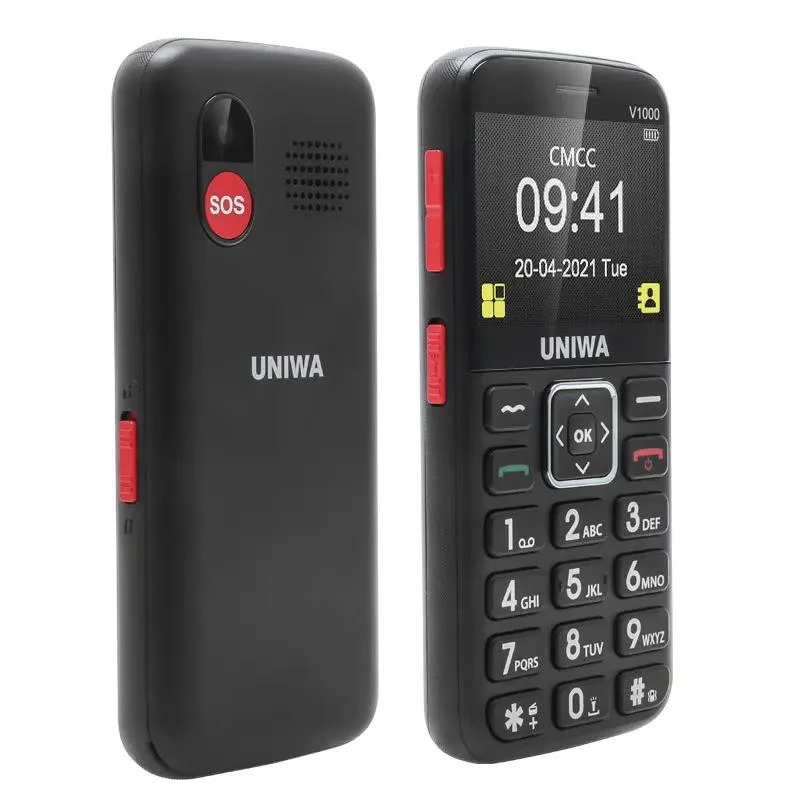 Uniwa V1000 marque mondiale 4G Senior Bar téléphone portable Big Polices téléphones portables pour personnes âgées