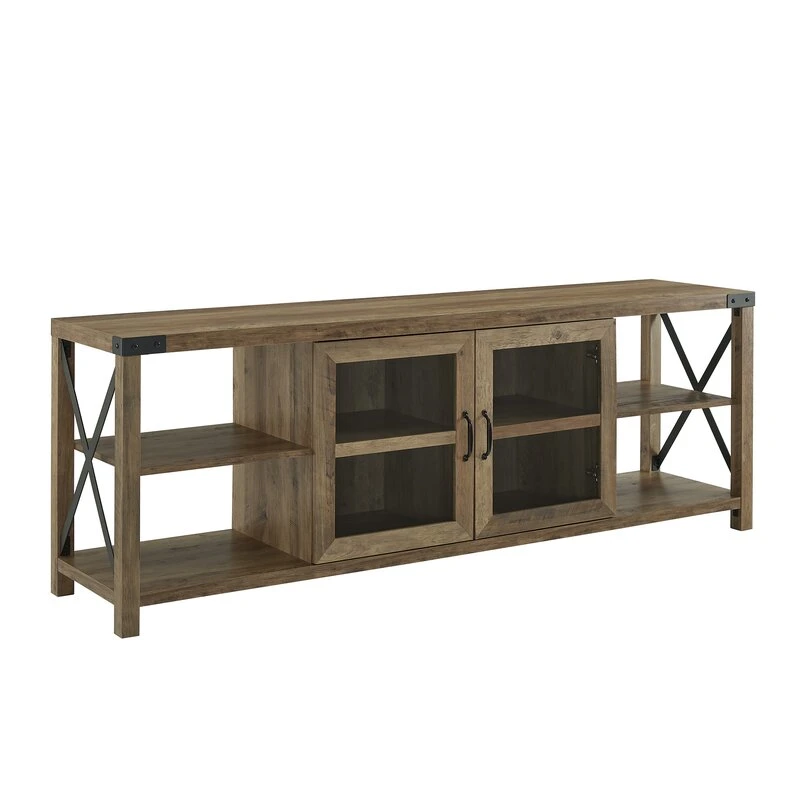 Living Room Furniture Reclaimed Barnwood Wooden TV Stand with Glass Door for Tvs up to 78 Inches