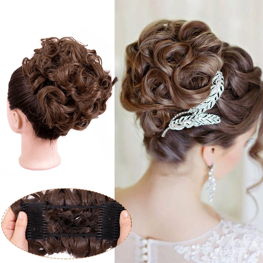 Synthetic Ponytail Hair Pieces Large Comb Clip in Curly Hair Extension Updo Cover Hair Bun