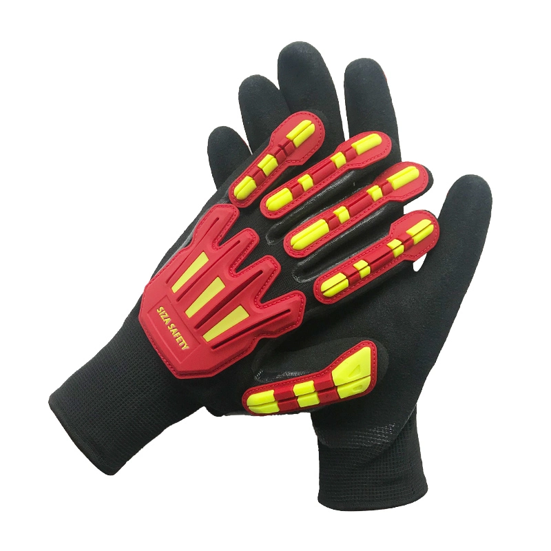 Custom Logo Red Black Coated Oil Wet Grip Work Gloves Men Rubber Safety Gloves