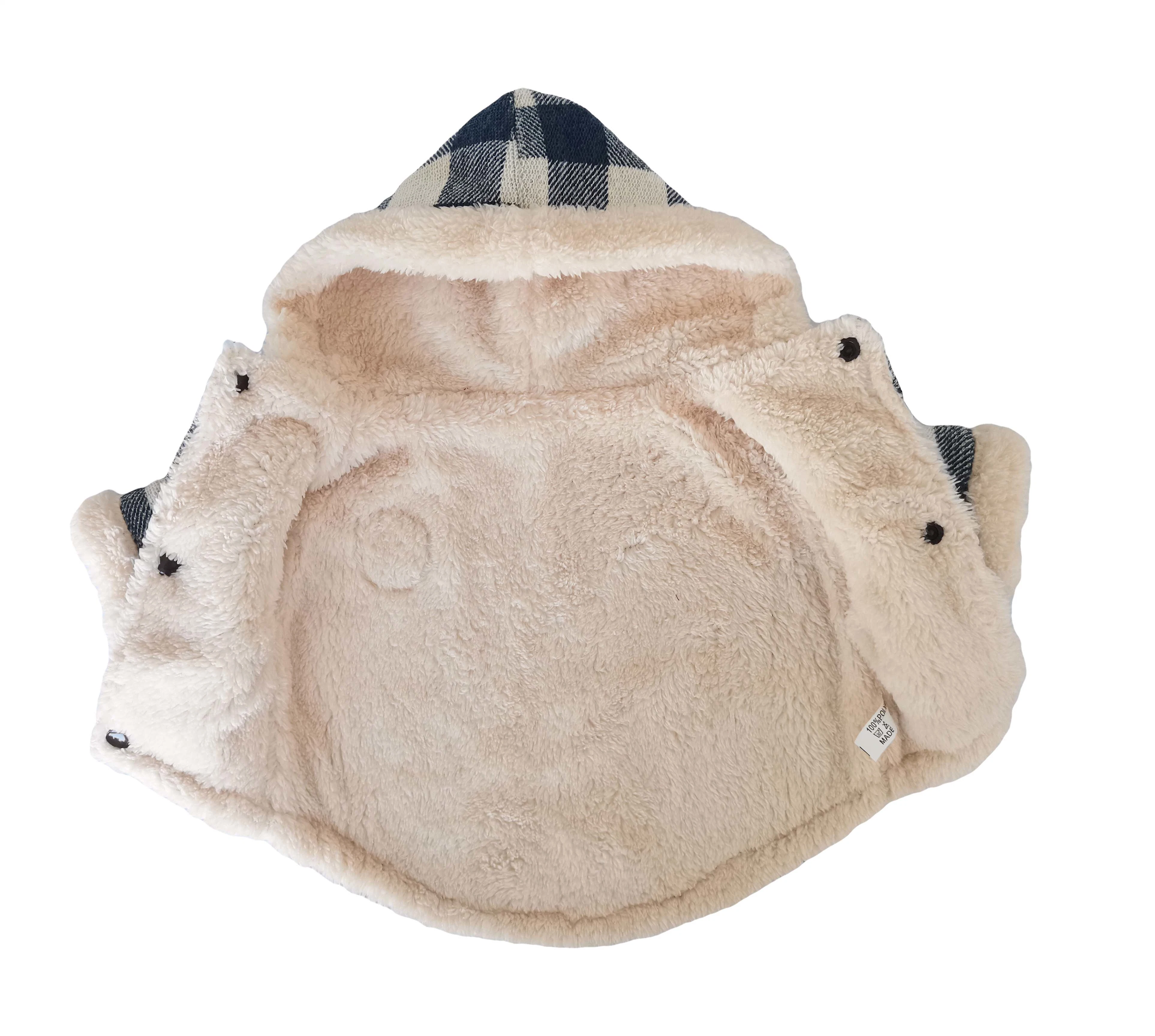 High-Quality Checked Fur-Lining Winter Dog Hoodies Coat Clothes Pet Apparel