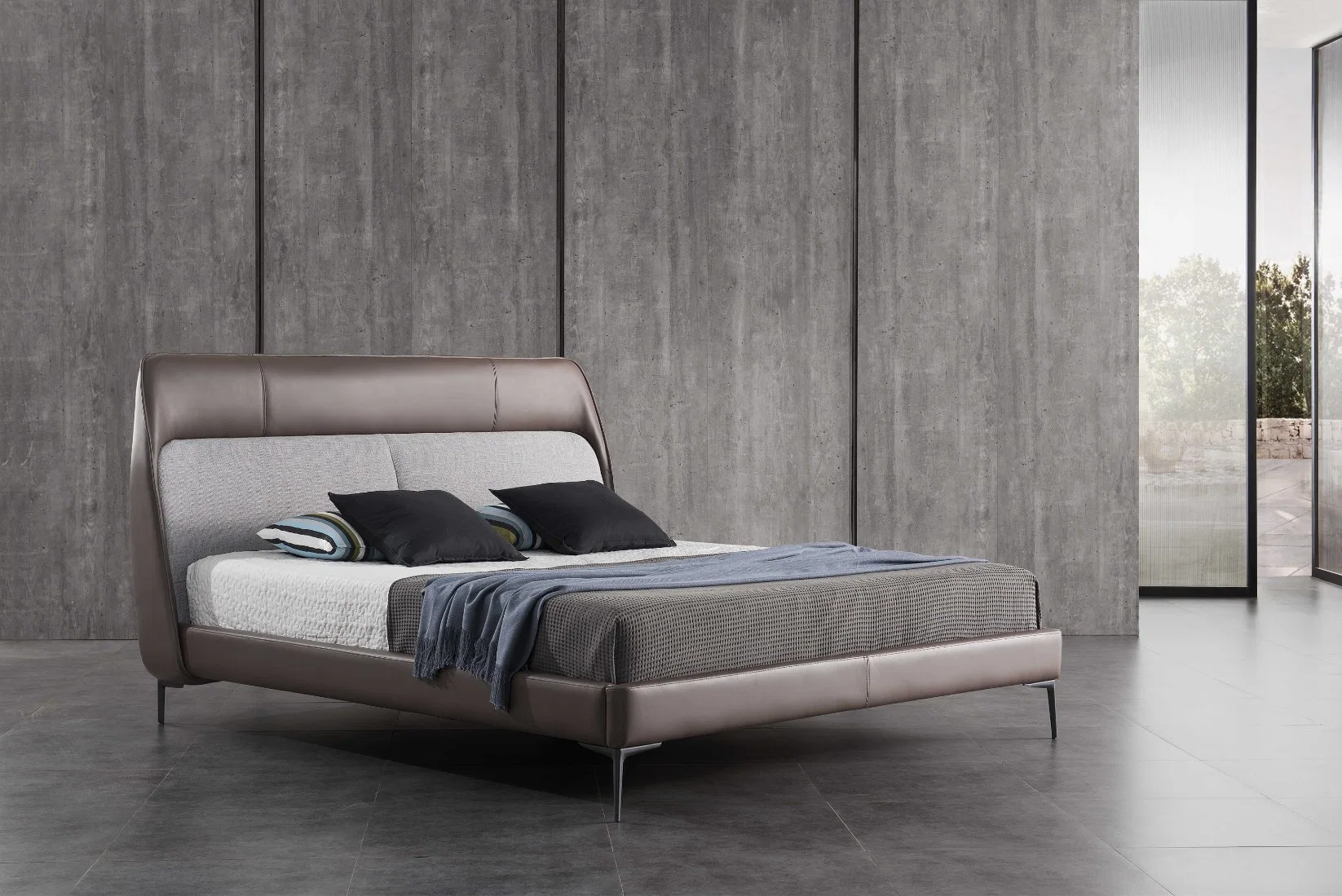 Italia muebles modernos de la marca el marco de metal Mayorista/Proveedor de cabecera en la funda de cuero el diseñador camas muebles de dormitorio con cama tamaño king