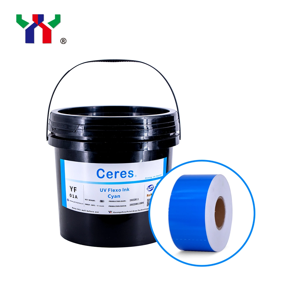 Ceres adhésives fortes de haute qualité de la Force de l'impression flexo UV/LED d'encre pour papier et impression d'étiquette (PP, PET matériaux) , de couleur cyan, 5kg. Le baril