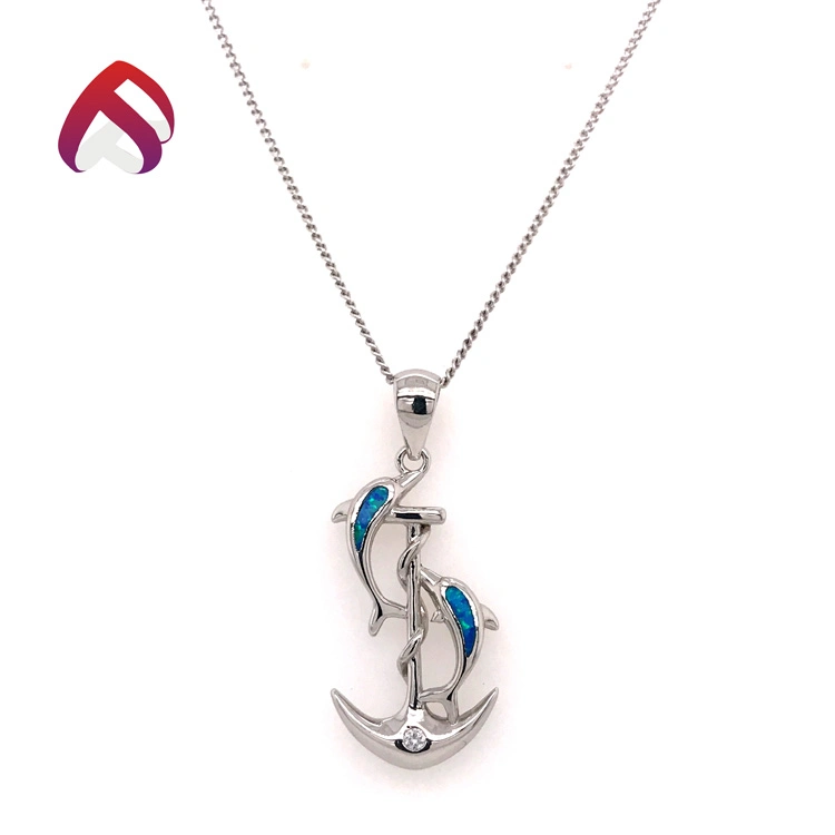 Cute Blue Fire Opal Dolphin Pendants 925 Sterling Silver for Woman Jewelry