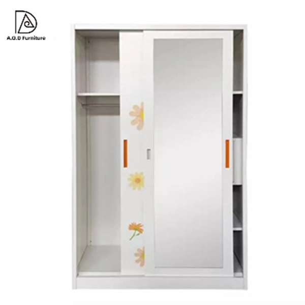 Almari Slide Doors Mirror White Kids Modern Steel Storage Bedroom Sliding Metal Cabinet Wardrobe