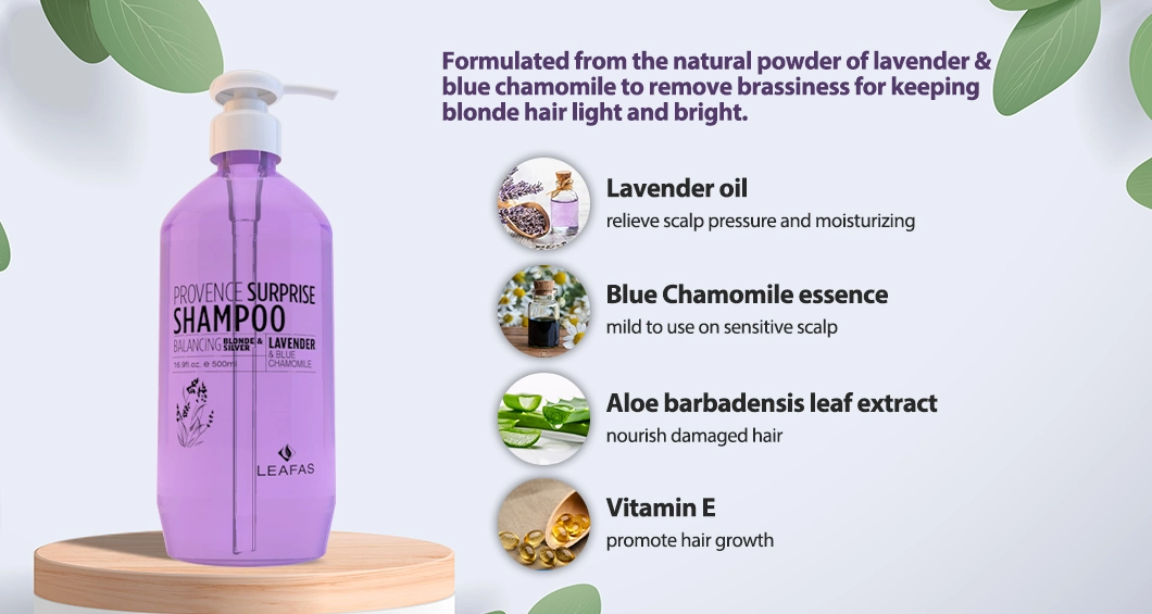 Private Label Good Quality Lavender & Blue Chamomile Balancing Blonde & Silver Hair Shampoo